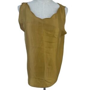 Louise Paris Silk Scallop Neck Sleeveless Tank Top Womens Size Med Mustard Gold